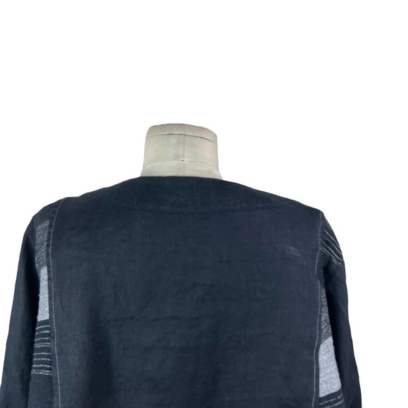 Tara Vao Collarless Button Top in Black Gray Stripe Lagenlook‎ Size XL - Picture 8 of 12